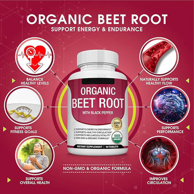 Organic Beet Root Powder Tablets 2040mg bottle from Nutritions Lab