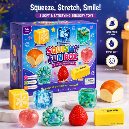 8-Piece Squishy Fun Box – Soft Sensory Toys for Kids, Stress Relief & Fidget Play