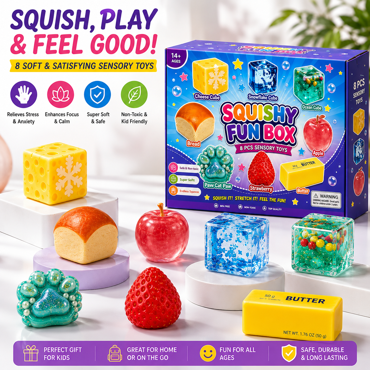 8-Piece Squishy Fun Box – Soft Sensory Toys for Kids, Stress Relief & Fidget Play