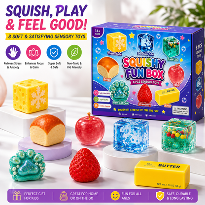 8-Piece Squishy Fun Box – Soft Sensory Toys for Kids, Stress Relief & Fidget Play