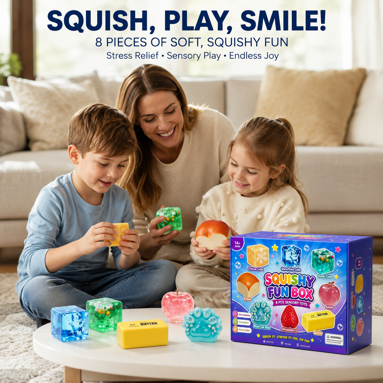 8-Piece Squishy Fun Box – Soft Sensory Toys for Kids, Stress Relief & Fidget Play