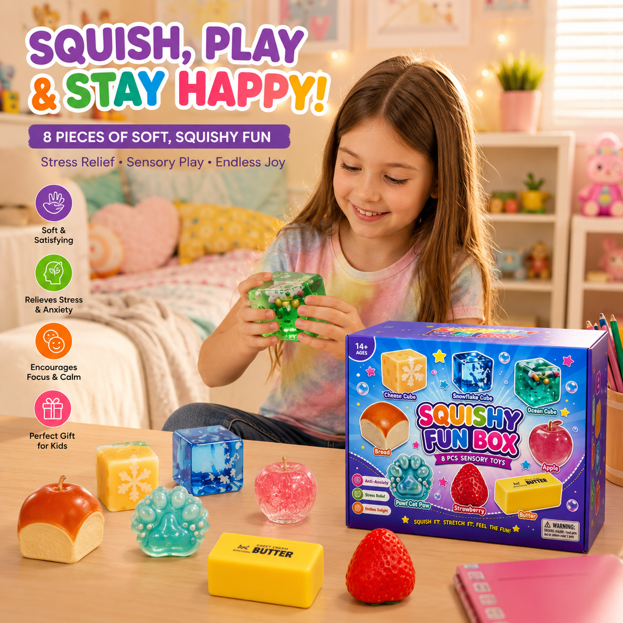 8-Piece Squishy Fun Box – Soft Sensory Toys for Kids, Stress Relief & Fidget Play