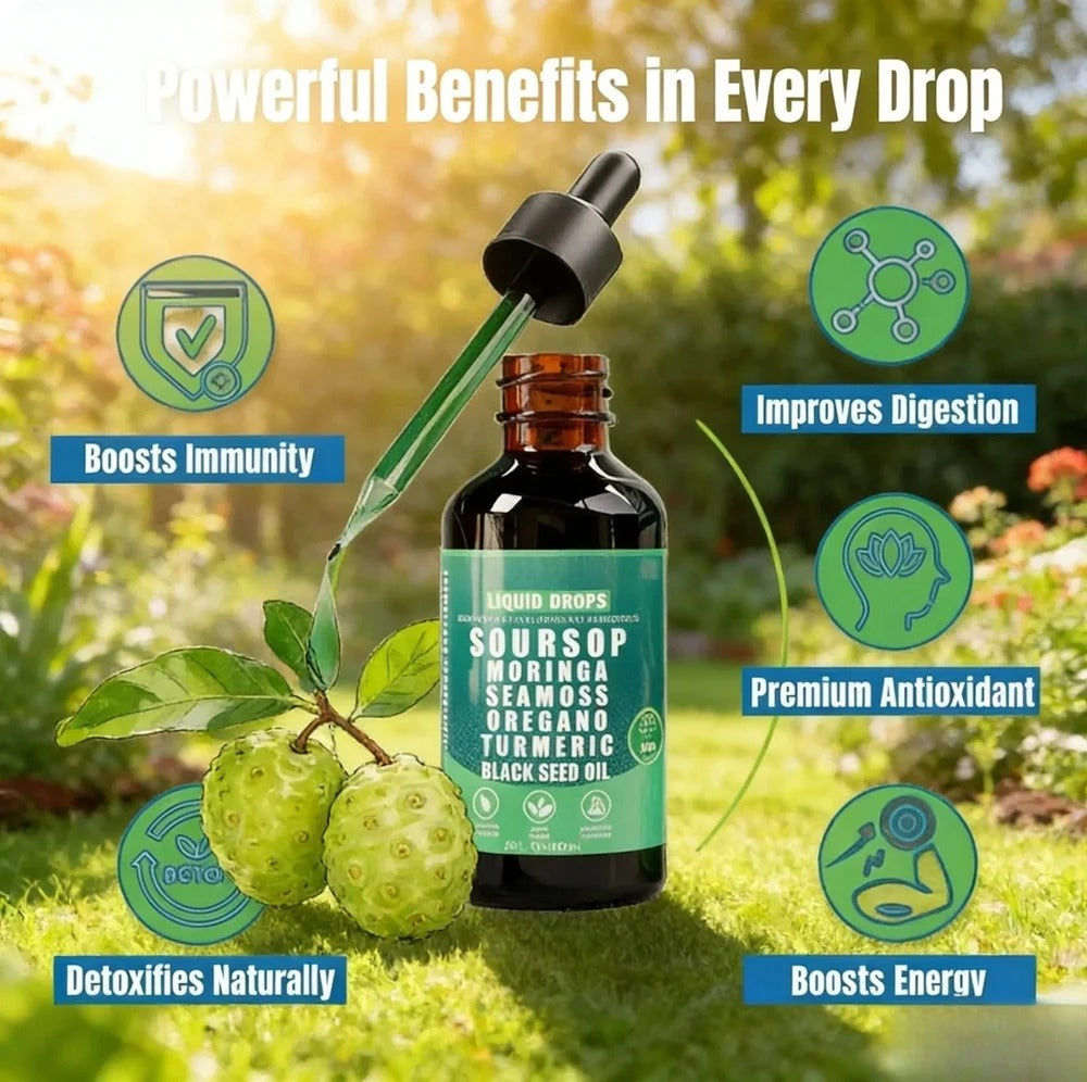Soursop Liquid Drops & Gummies — 10-in-1 with Sea Moss, Moringa, Turmeric & Black Seed Oil [packaging may vary]