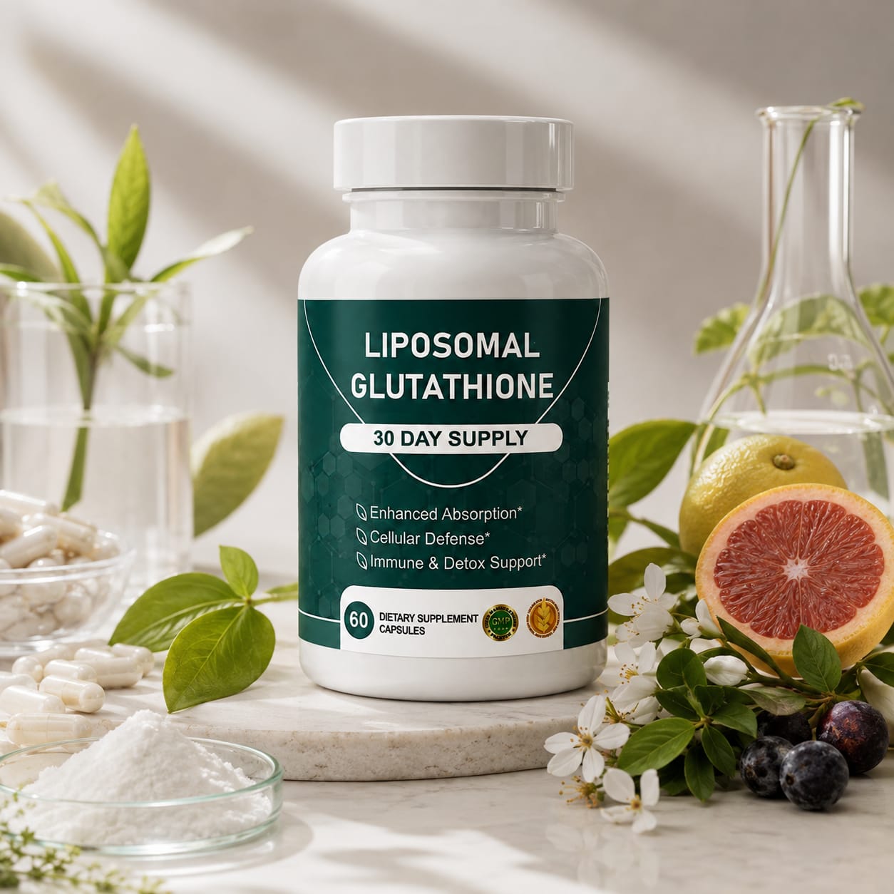Liposomal glutathione for antioxidant and liver detoxification support