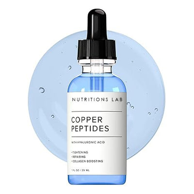Copper Peptides Serum bottle from Nutritions Lab, lightweight face serum